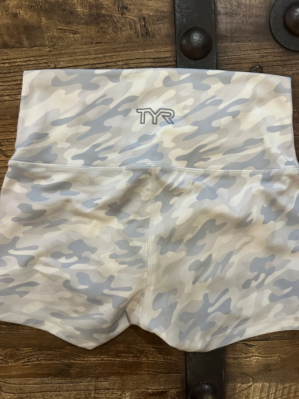 TYR White & Light Gray Camo High-Rise Bike Shorts
